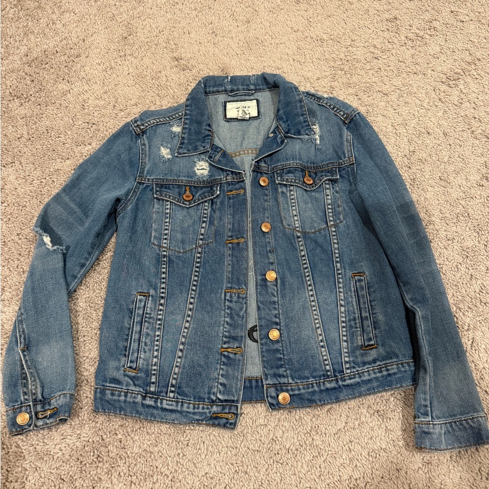 Blue Denim Jacket with Distressed Details